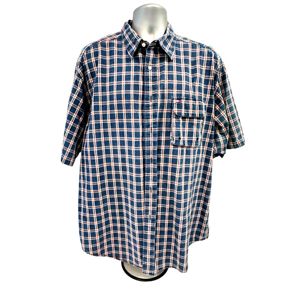 Tommy Hilfiger Men’s Red White Blue Plaid Button-Down Shirt-XL - Picture 1 of 13